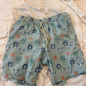 Men's Light Blue Patterned Swim Trunks